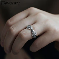 foxanry ins fashion 925 stamp lucky rings for women couples vintage creative fishs thai silver birthday party jewelry