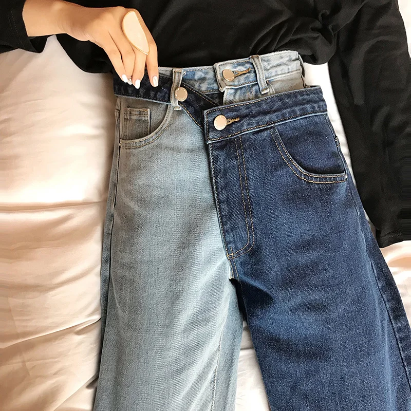 Новинка 2020 Модные осенние корейские женские брюки со вставками широкие высокая