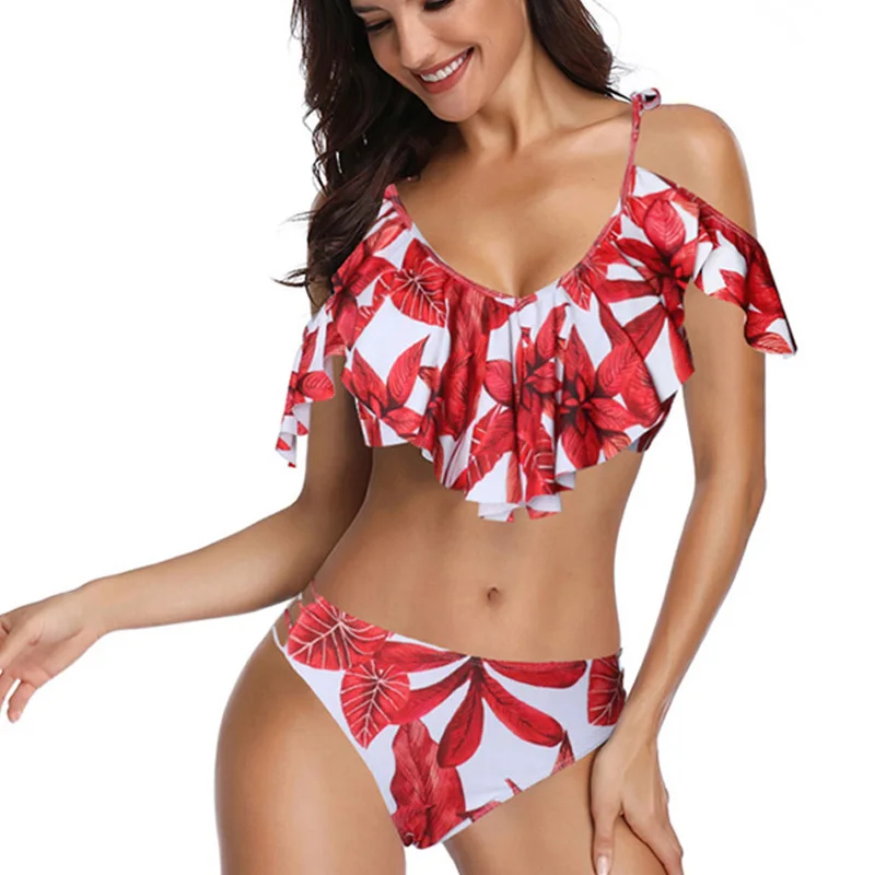 Женский купальник из двух частей с цветочным принтом и высокой талией раздельное