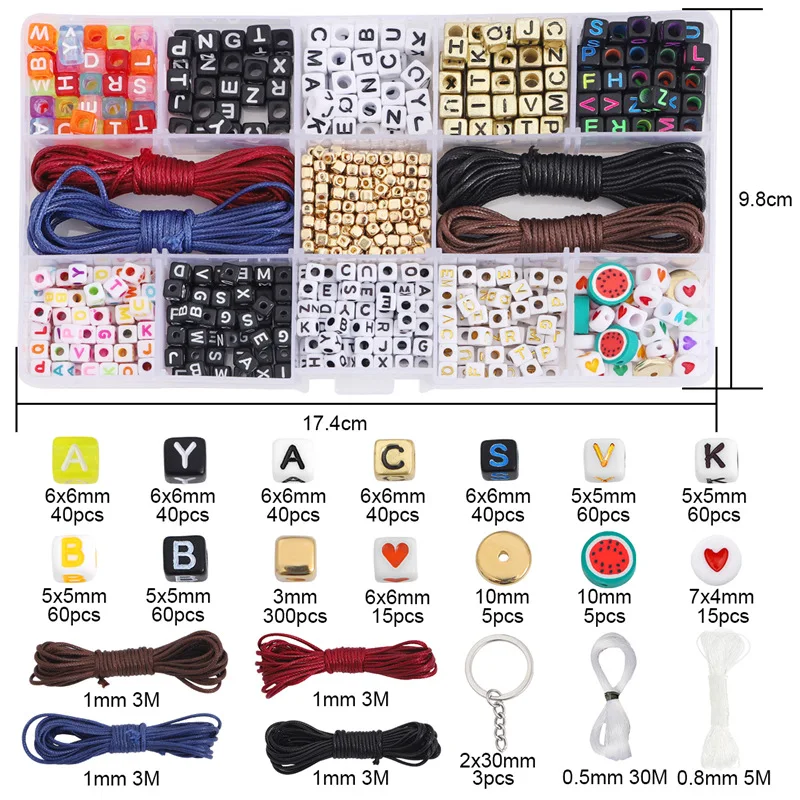 Acrylic Cube English Alphabet Spacer Beads Boxed Set DIY Bracelets Keychain Necklace Plastic Letter Beads for Jewelry Making