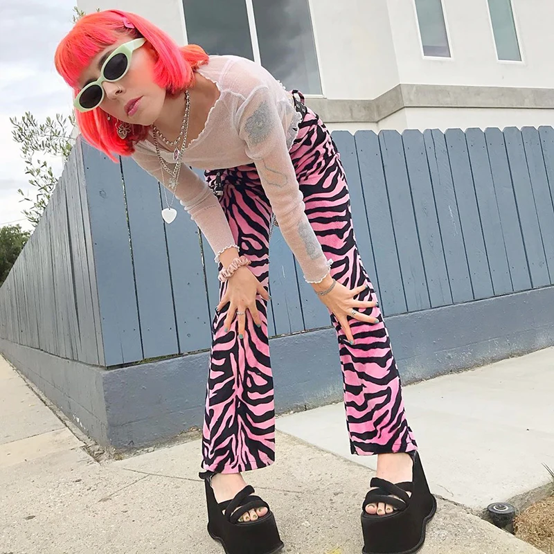 SUCHCUTE брюк с принтом зебры для Для женщин в полоску прямые брюки Y2k эстетическое