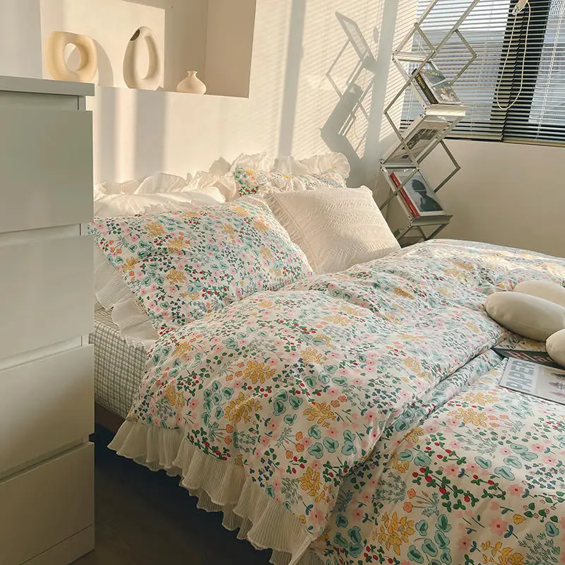 

Vintage Princess Floral Bedding Set 40S Cotton Soft Twin Queen Size Adult Kid Bed Sheet Pillowcase Duvet Cover 4pcs for home