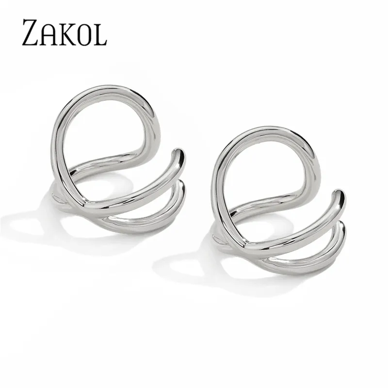 

ZAKOL Fashion X Gold Non-Piercing Ear Clip Earrings for Women Simple Cross Fake Cartilage Cuff Jewelry Accessories