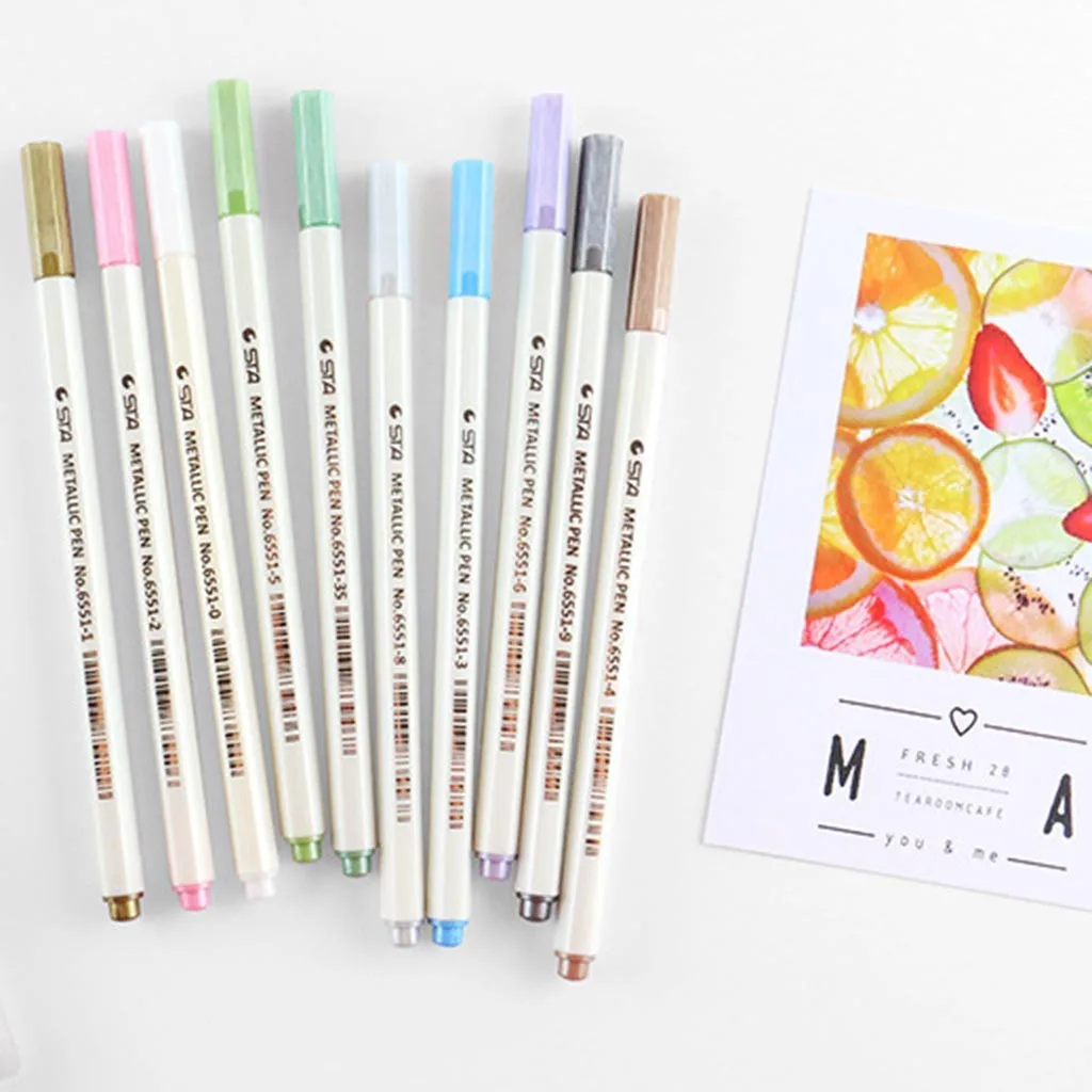 10 шт разные цветные металлические перманентные маркер краски ручки