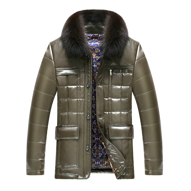 Новая зимняя утолщенная Теплая мужская куртка с меховым воротником кожаная