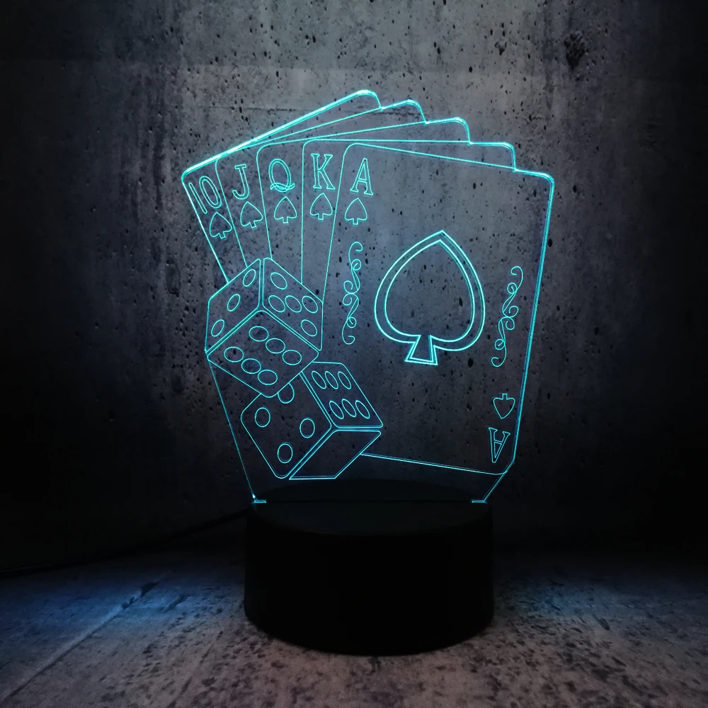 Креативная 3D светодиодная USB лампа волшебное украшение TEXAS HOLD EM Dice Poker Spades