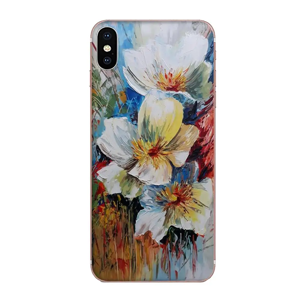 Для HTC Desire 530 626 628 630 816 820 830 One A9 M7 M8 M9 M10 E9 U11 U12 Life Plus картина маслом маргаритки цветы |
