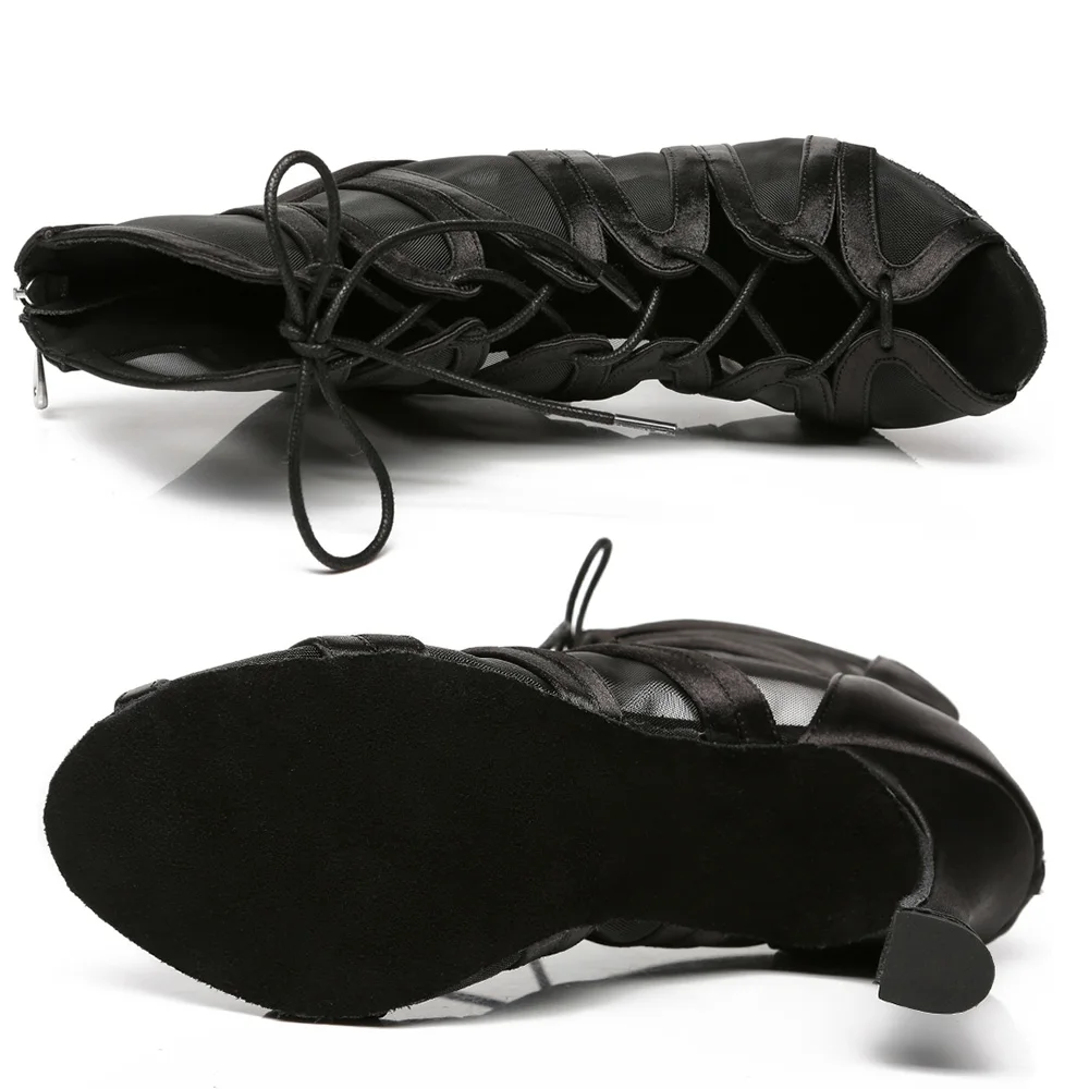 HROYL Professional Latin Dance Shoes For Women Heeled Shoes ZIP-Lace-Up Design Women's Ballroom Dancing Shoes Quality Sandals