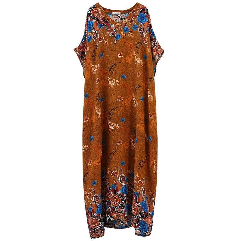 short sleeve cotton satin vintage floral dresses for women casual loose maxi long woman summer beach dress elegant clothes 2021 | Женская