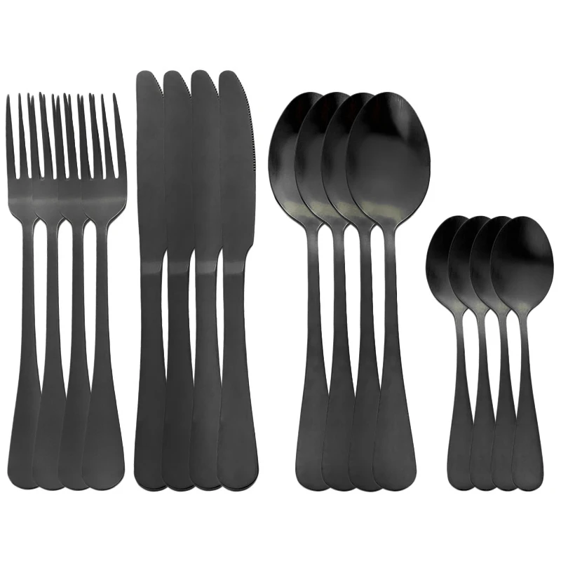 

Набор столовых приборов из нержавеющей стали, комплект из 16 приборов черного цвета, вилка, ложка, нож, столовые приборы