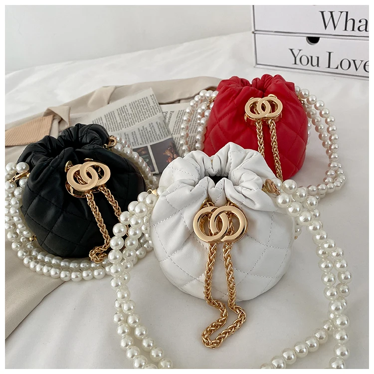 

Pearl Bucket Bags for Women 2021 Trend Luxury Designer Handbag Fashionable Famous Brand Bag Ladies Leather Casual Crossbody Bag