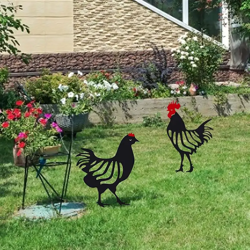 

Изысканная миниатюрная декоративная садовая курица, акриловая куриная ферма, художественный силуэт, полый металлический столб, фотопласти...