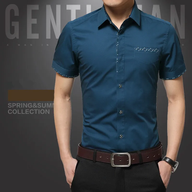 Мужская деловая рубашка с коротким рукавом белая черная синяя классическая