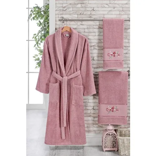 Özenev 6 Piece Family Robe Set Gray Plum Red, Robe Set, Towel Set, 2 Head Towel 2 robe