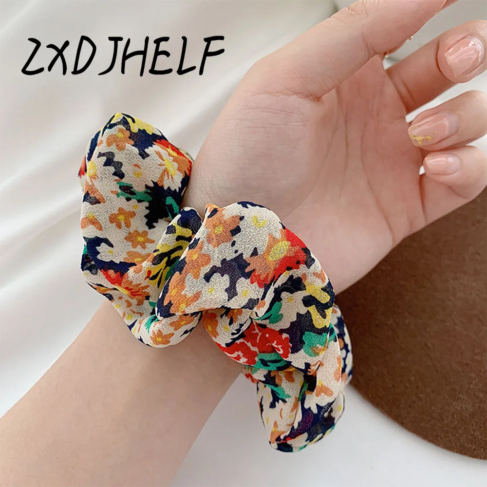

ZXDJHELF INS Girls Floral Scrunchie Headwear Ponytail Holder Hair Accessories Vintage Chiffon Women Elastic Hair Bands F053