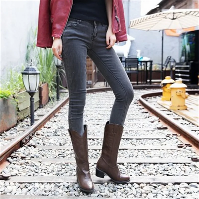 MoneRffi осенне-зимние женские сапоги до середины икры теплые плюшевые из