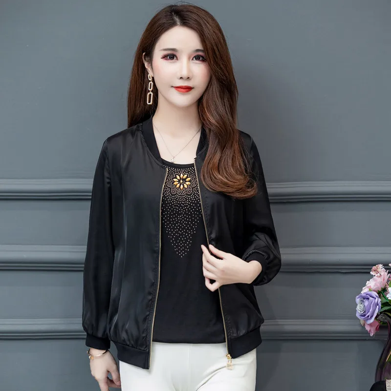

Female summer dress simulation silk jacket female long-sleeved thin section sunscreen jacket autumn short coat large size XL-6XL