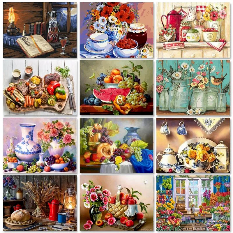 

GATYZTORY Framed DIY Painting by numbers Canvas Kits Fruit Home Decor Coloring By Numbers Adult Arts and Crafts Handmade Gift