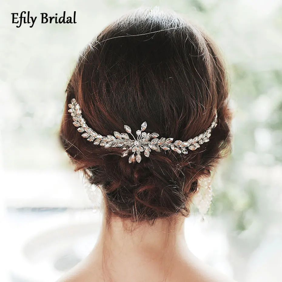 

Efily Rhinestone Leaves Bridal Hair Comb Long Wedding Hair Accessories for Women Bride Headwear Headpiece Jewelry Party Gifts