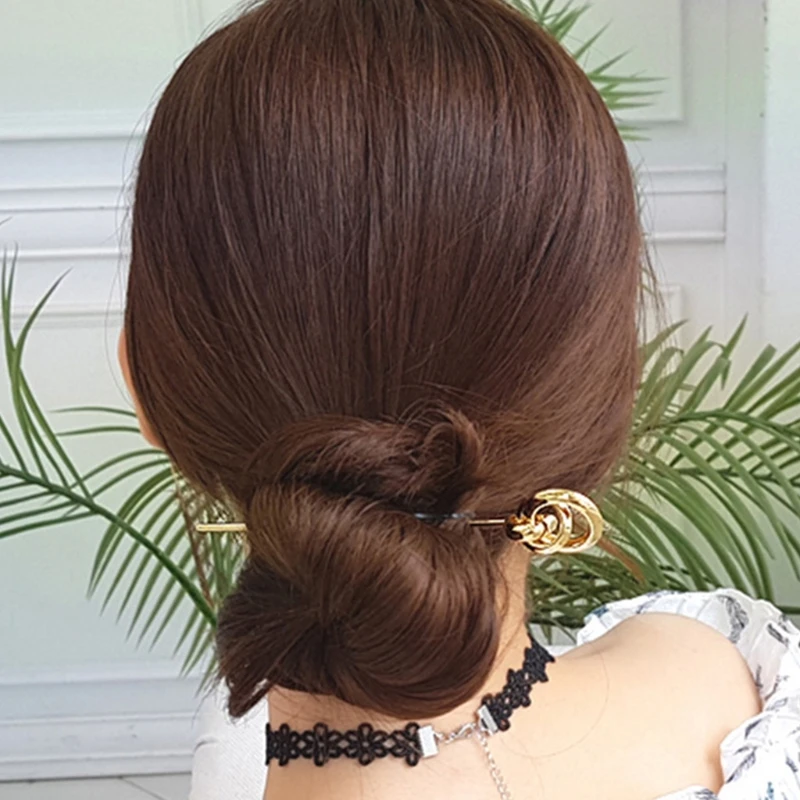 

Women Metal Hair Stick Chignon Pin Round Ball Hollow Gold Updo Chopstick Hairpin R2LE