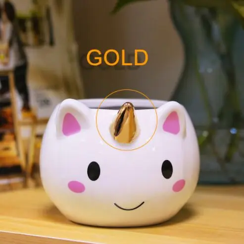 gold 300 мл 3D Радуга Единорог кружка креативная керамическая кофейная чайная чашка милый мультяшный Единорог Новинка подарки фарфоровая чашка для молока для офиса - Цвет: gold