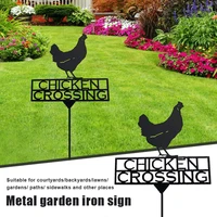 2d metal chicken yard sign decoration with letters chicken crossing hollow animal silhouette art stake for farm 3535cm xh8z