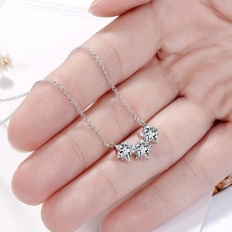 

IHUES 925 Sterling Silver Clavicle Chain Necklace Zircon Star Pendant Necklace For Women