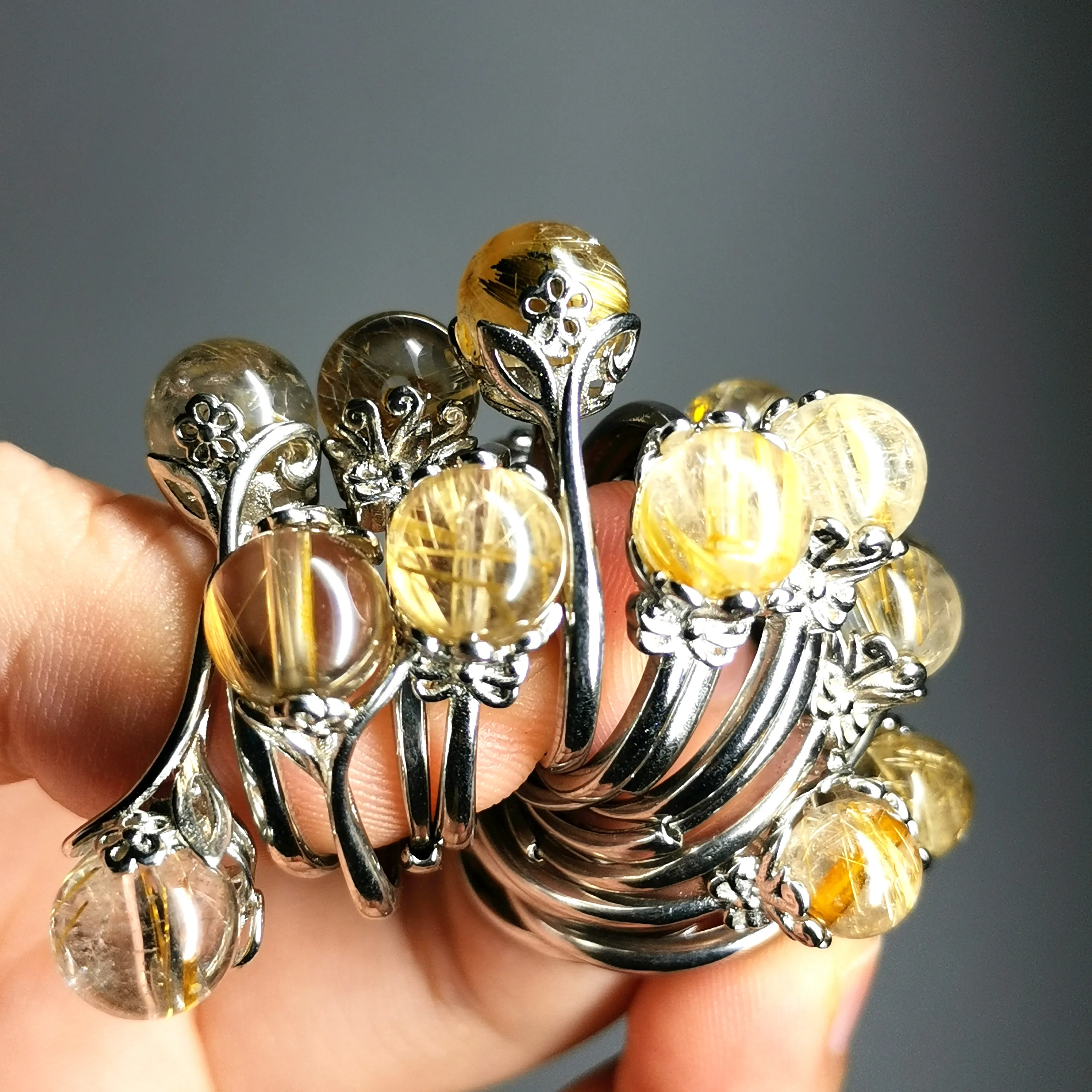 

Pure natural rutile crystal bead turned distinct crystal transparent fashion all-match s925 Ladies ring