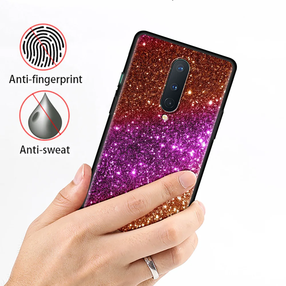 phone case for oneplus 8t 8 nord n10 2 n100 n200 7 7t 9 pro 9r z black tpu fundas silicone coque glitter gold pink print free global shipping