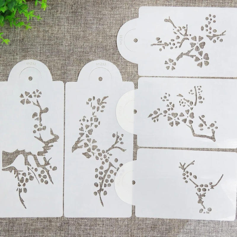 

5pcs/set Cherry Tree Hollow Cake Mold Cookie Cutter Stencil Fondant Spray Mould