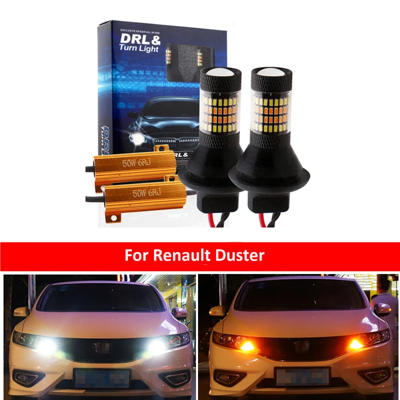 

DRL Car LED Canbus DRL Running Lights Turn Signal Light Dual Mode External Car Light 1156 BAU15S PY21W For Renault Duster