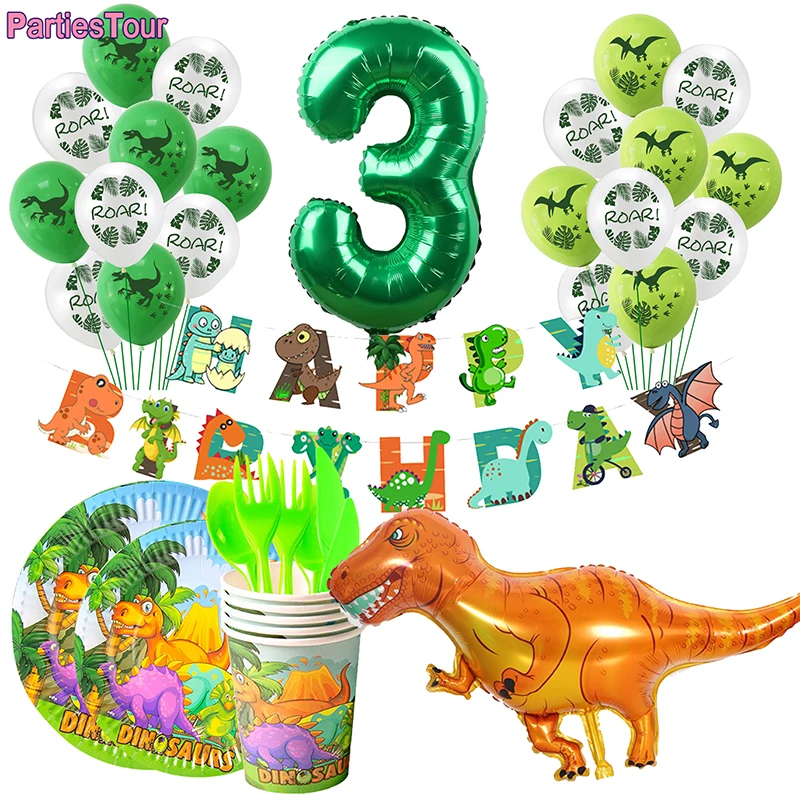 

3nd на день рождения с принтом динозавра одноразовые набор столовых приборов Дино воздушный шар с гелием бумага с динозаврами баннер Детские 2nd 4th День рождения расходные материалы