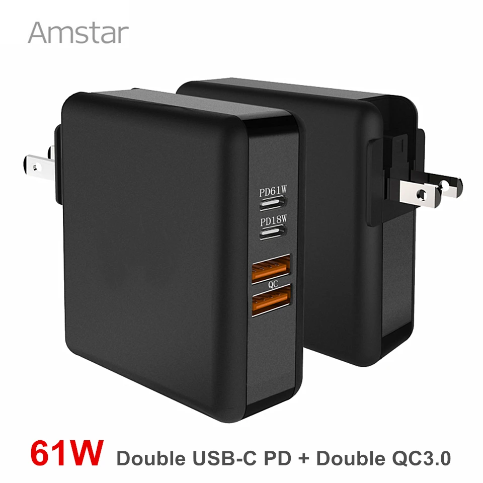 Amstar 61 Вт Dual USB C зарядное устройство типа для быстрой зарядки 4 0 3 QC PD3.0 PD быстрое