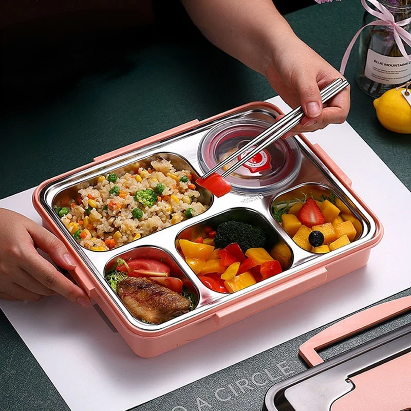 

New Stainless Steel Lunch Box Compartments Heat Warmer Bento Box Food Storage Container Kitchen Portable With Bag Bowl Office