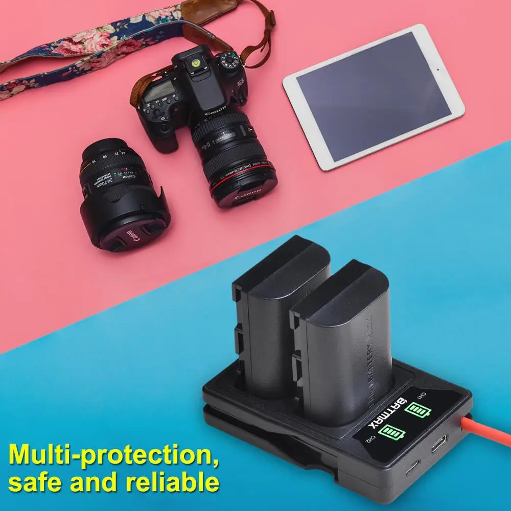 

Batmax LP-E6 LP-E6N LPE6 Battery+New LED Dual Charger with Type C Port&USB Cable for Canon 5D Mark II III 7D 60D EOS 6D 70D 80D