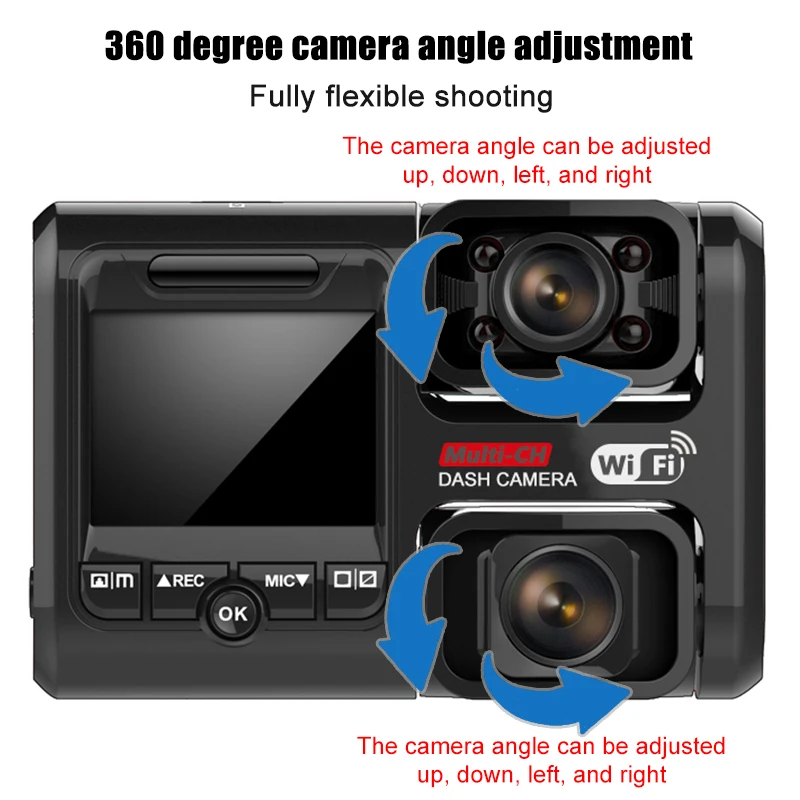 2160P DVR видеорегистратор светодиодный дисплей с поворотом на 360 ° двойной объектив