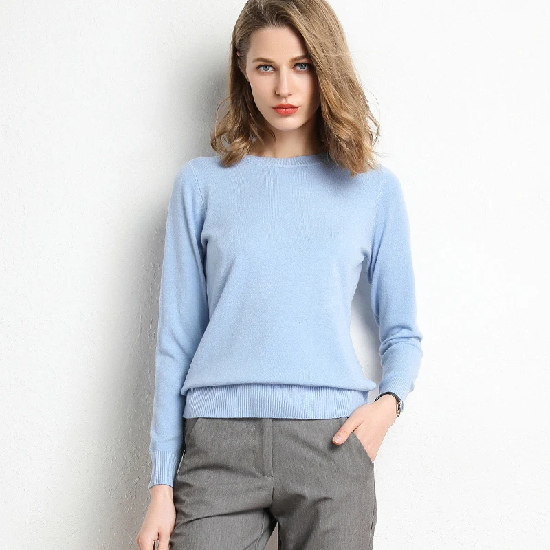 

New Women Sweater Autumn Winter Clothes Solid Round Neck Sweater Jumper Long-sleeved Knitted Pullovers Shirt Female Tops