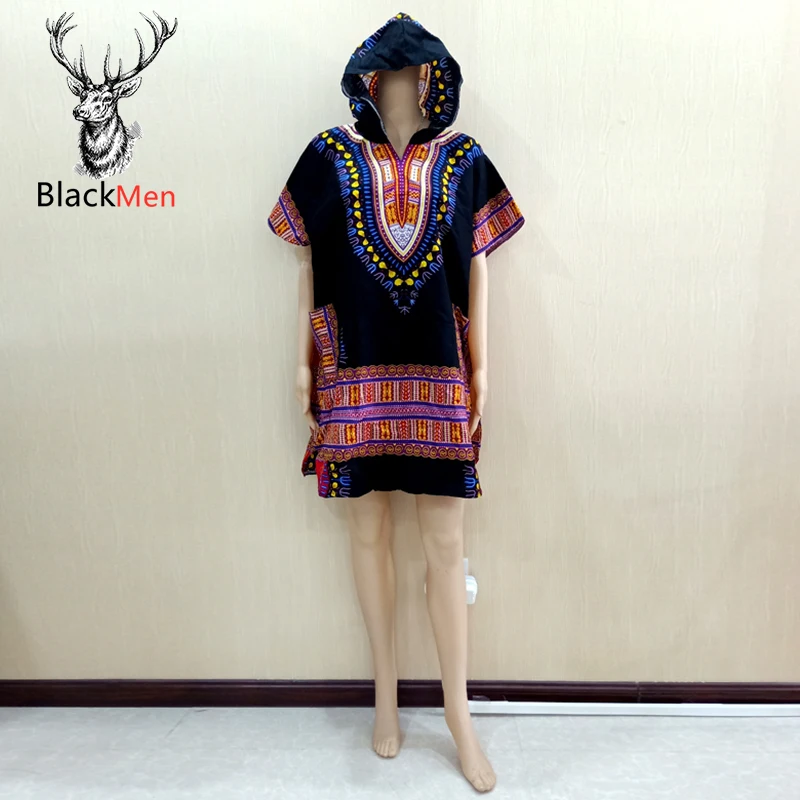 

Дашики традиционный принт 100% хлопок африканские Топы Футболка Повседневная футболка с карманами с капюшоном