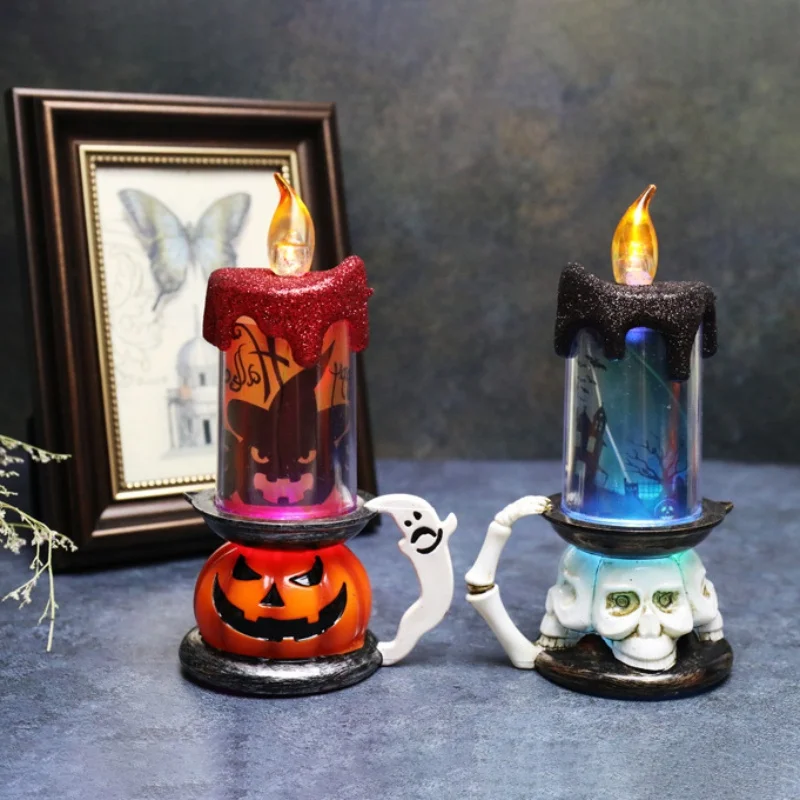 

Halloween Decoration Props Skull Pumpkin Candle Light LED Glowing Candle Halloween Decoration-Skull B