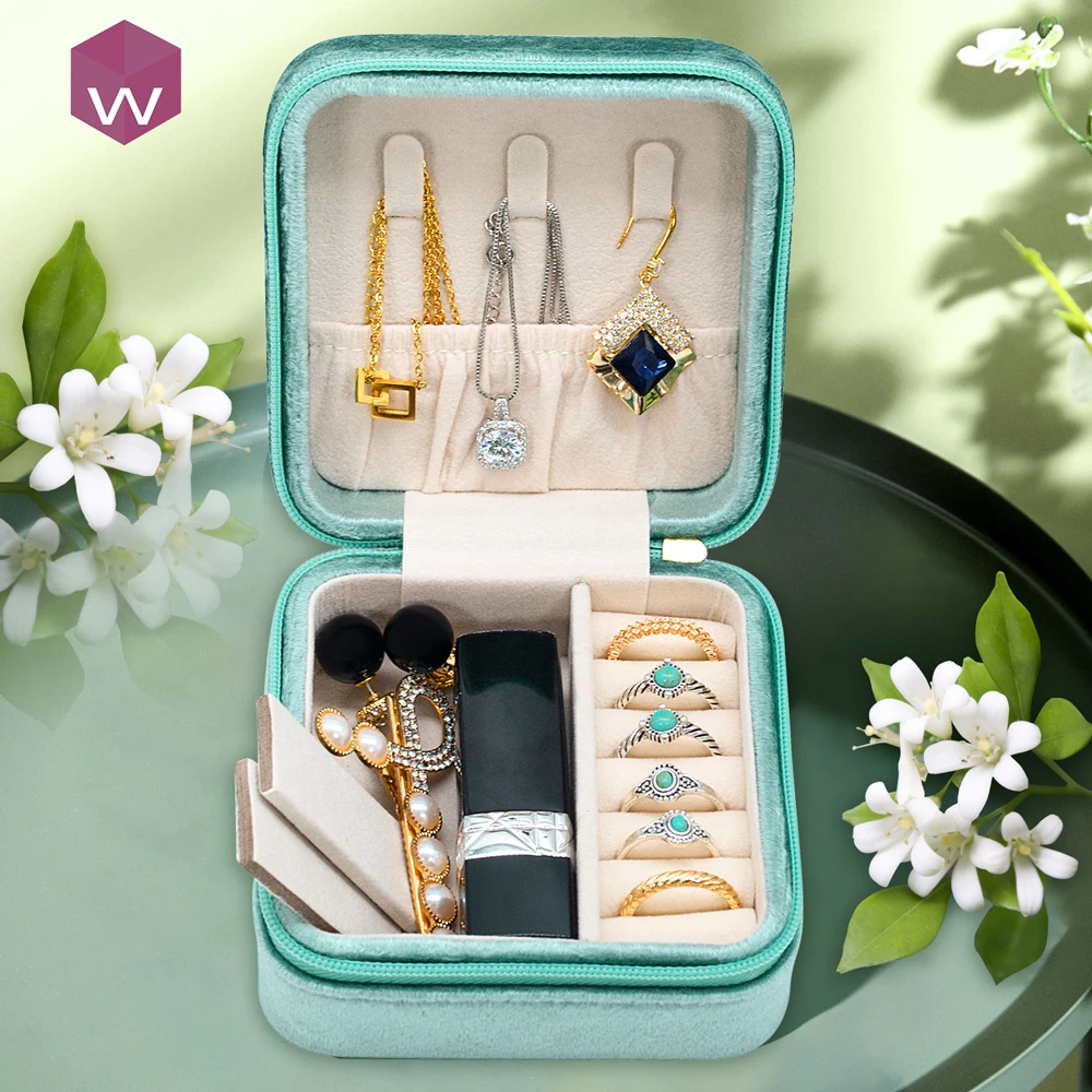 Velvet Pu Leather Small Travel Jewelry Box Portable Jewellery Organizer Storage Case Custom Logo