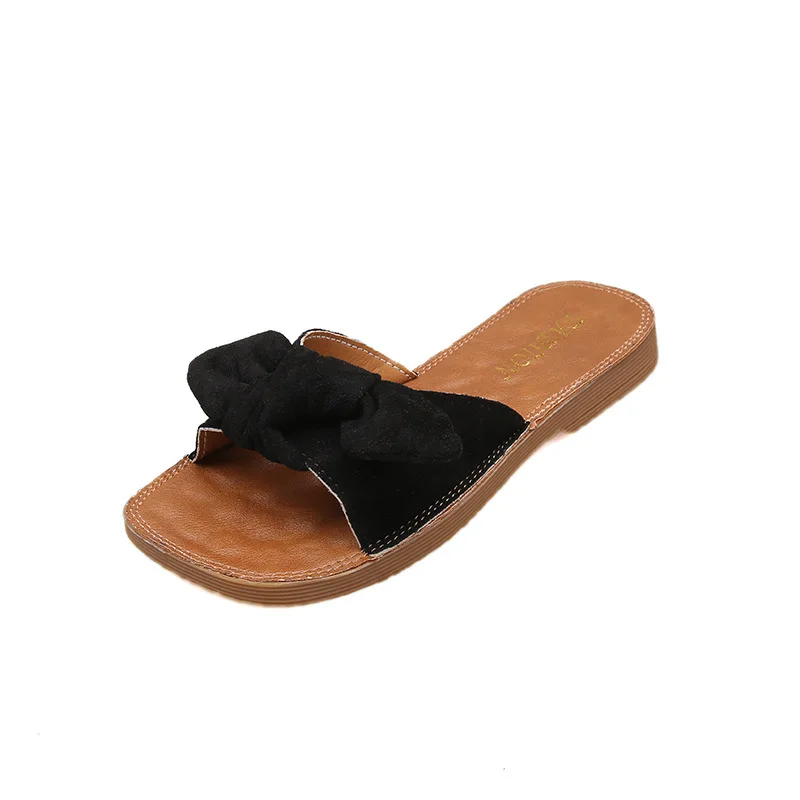 

Rubber Slippers Flat Shoes Female Loafers Slides Butterfly-Knot Summer Soft Basic Casual Butterfly-knot Fabric PU Leisure