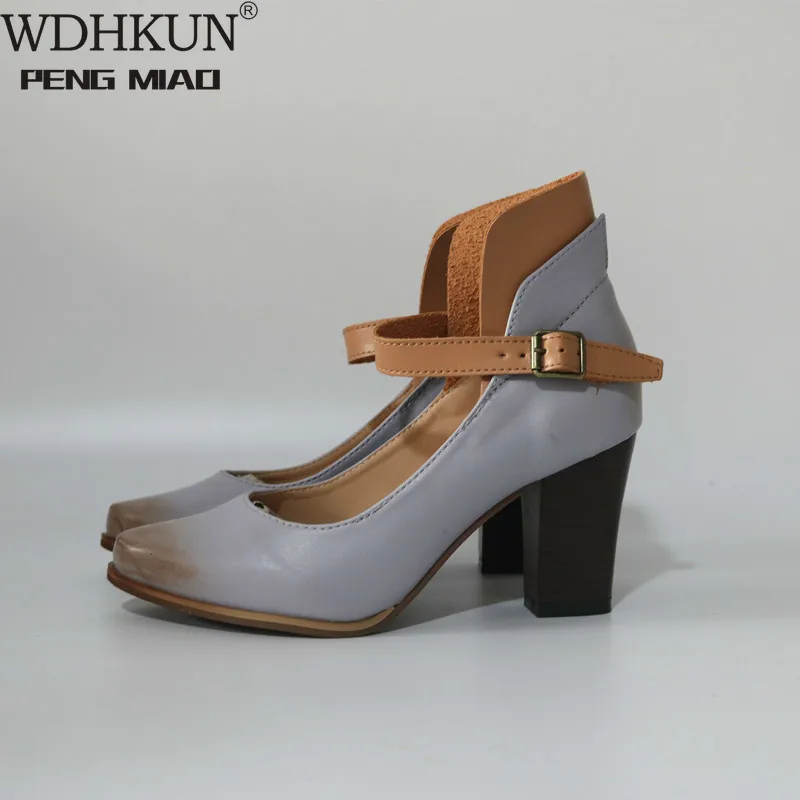 

Women Heel High Shoes Pumps Square Ladies Platform Round Toe T-tied Square Heel Wedding Dress Shoes Zapatos De Mujer