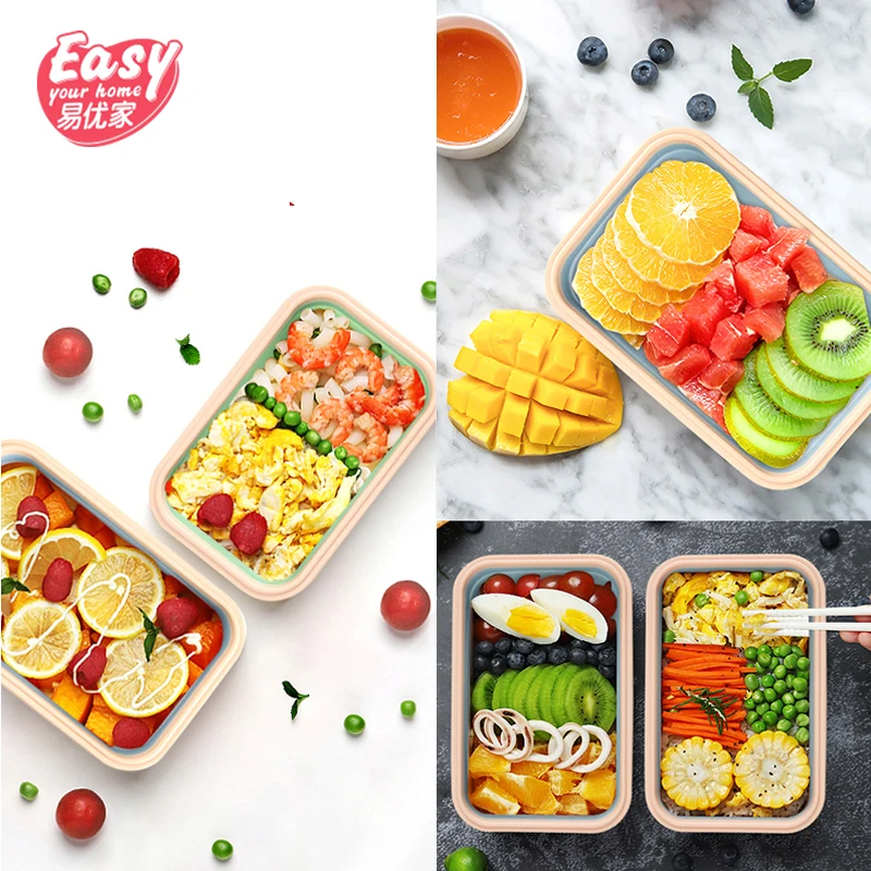 Силиконовый складной контейнер для обеда хранения еды BPA бесплатно Портативный