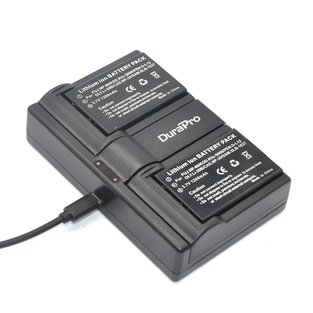 DuraPro 2 шт. 1200 мАч NP 60 батарея + USB двойное зарядное устройство для Samsung SLB 1037 Fujifilm Kodak