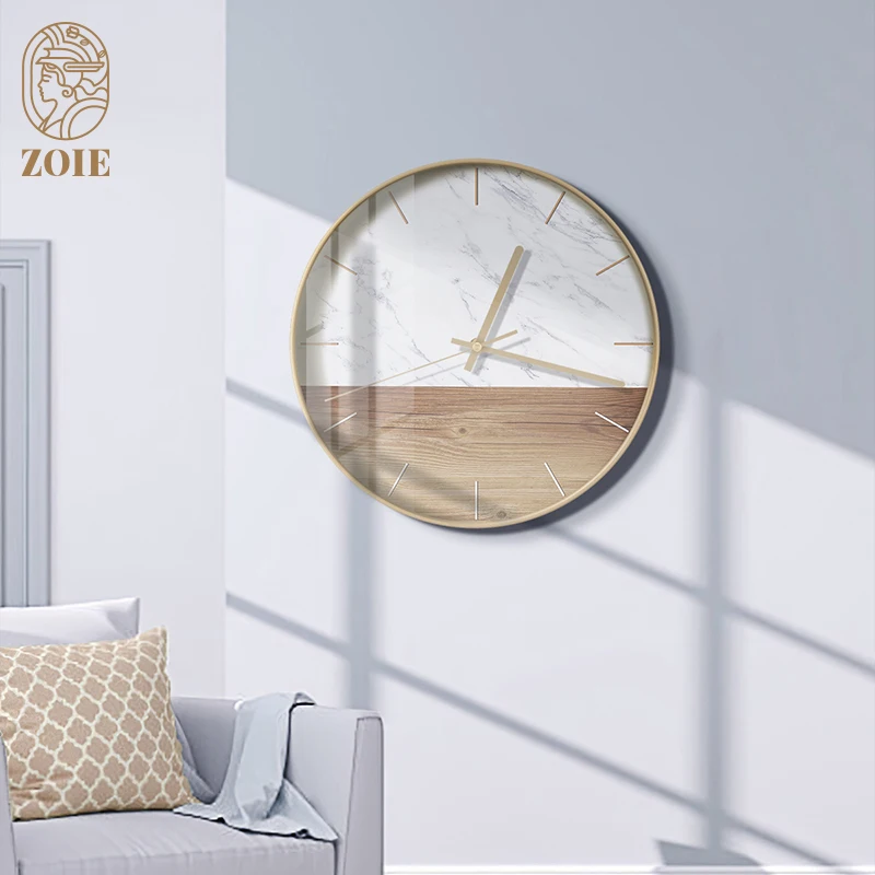

Металлические настенные часы для гостиной, бесшумные современные настенные часы с зернистой древесиной, бесшумные часы для кухни, товары д...