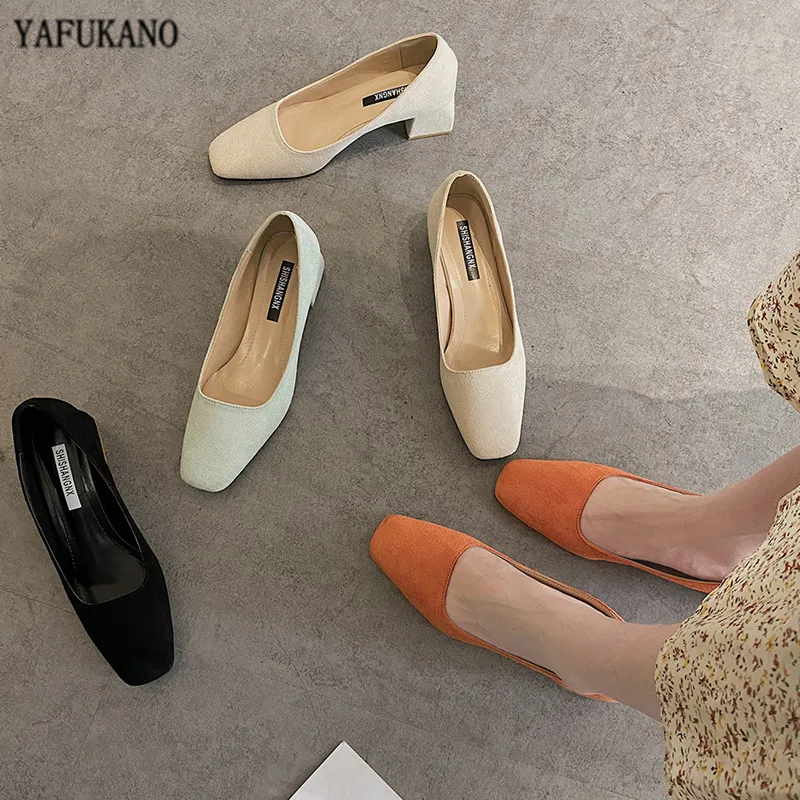 Туфли-лодочки женские с квадратным носком простые удобные Ретро стиль высокий