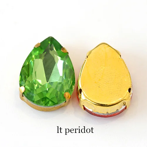Peridot Teadrop стеклянные стразы для шитья страз с золотыми каплевидными каплями, много цветов, стразы для пришивания, свадебные украшения E7068 - Цвет: Peridot