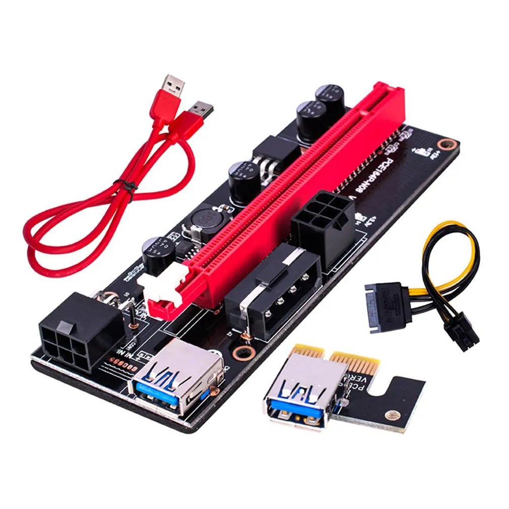

6Pcs Newest Ver009 Usb 3.0 Pci-E Riser Ver 009S Express 1X 4X 8X 16X Extender Riser Adapter Card Sata 15Pin to 6 Pin Power Cable