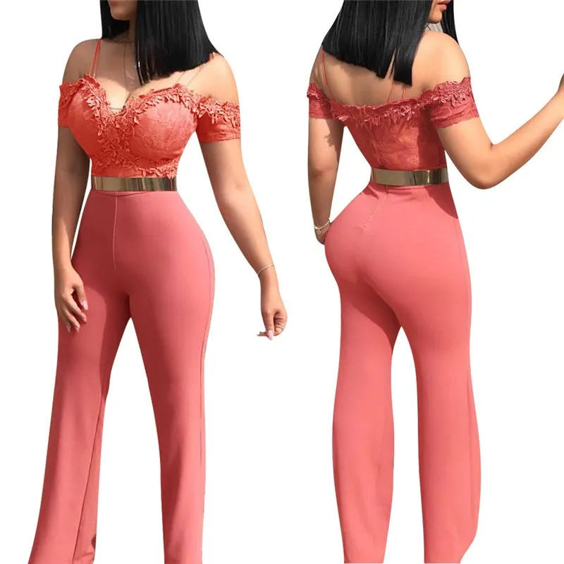 2019 Синий Розовый обтягивающий кружевной комбинезон с широкими штанинами женские
