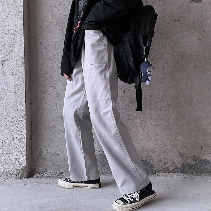 Capris casual style ins New korean Women's clothing harajuku ulzzang solid high weide leg pants BF loose movement fashion black | Женская